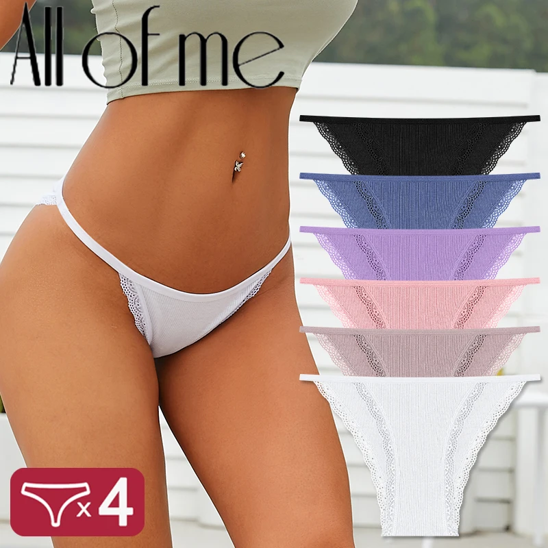 4PCS/Set Sexy Low-Waist Briefs Lace Cotton Panties for Women Female Soft Underwear Girls Sports Elastic Intimates Sexy Lingerie