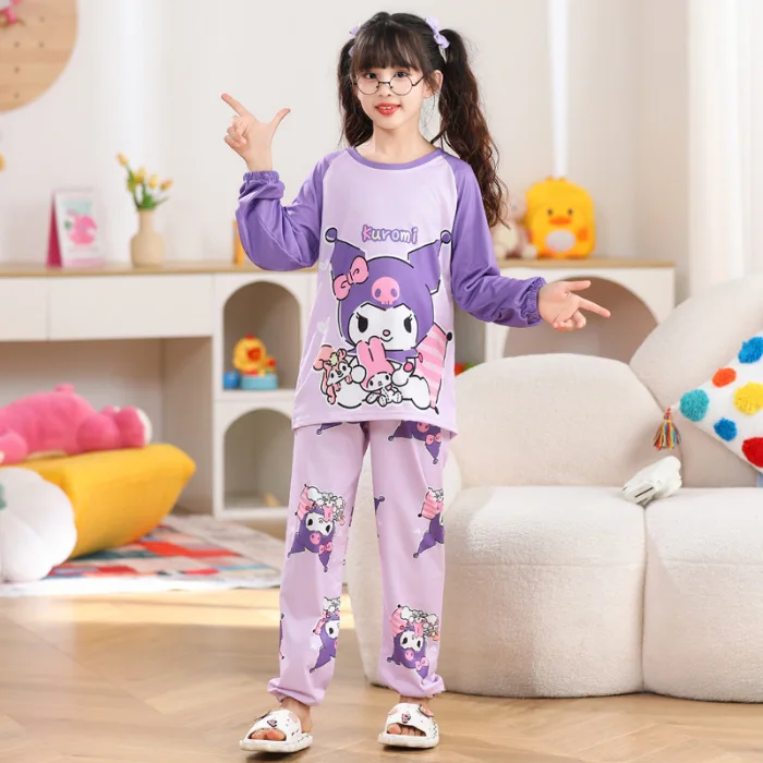 

Детская пижама для девочек на весну и осень, имитация хлопка, с длинными рукавами, милый мультяшный дизайн