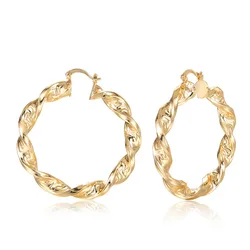 18K Gold Plated Copper round Big Twist Hoop Earrings for Women Fashionable Jewelry Accessory Trendy Party Gift