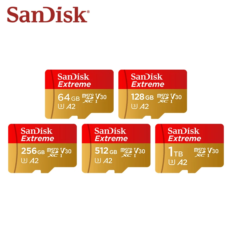 SanDisk Extreme microSDXC UHS-I CARD V30 A2 U3 Memory Card Up to 190Mb/s Original Microsd TF Card for phone drones 64G 128G 256G