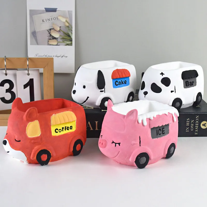 قالب سيليكون للسيارة على شكل حيوان للزراعة النضرة، وعاء أسمنتي الجص، ديكور الحديقة بنفسك #1