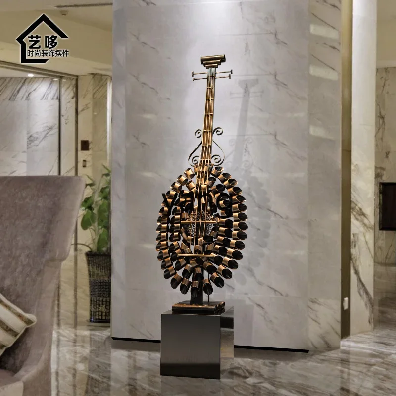 Lmm New Chinese Musical Instrument Pipa Metal Ornament Music Floor Large Sculpture Art Ornament