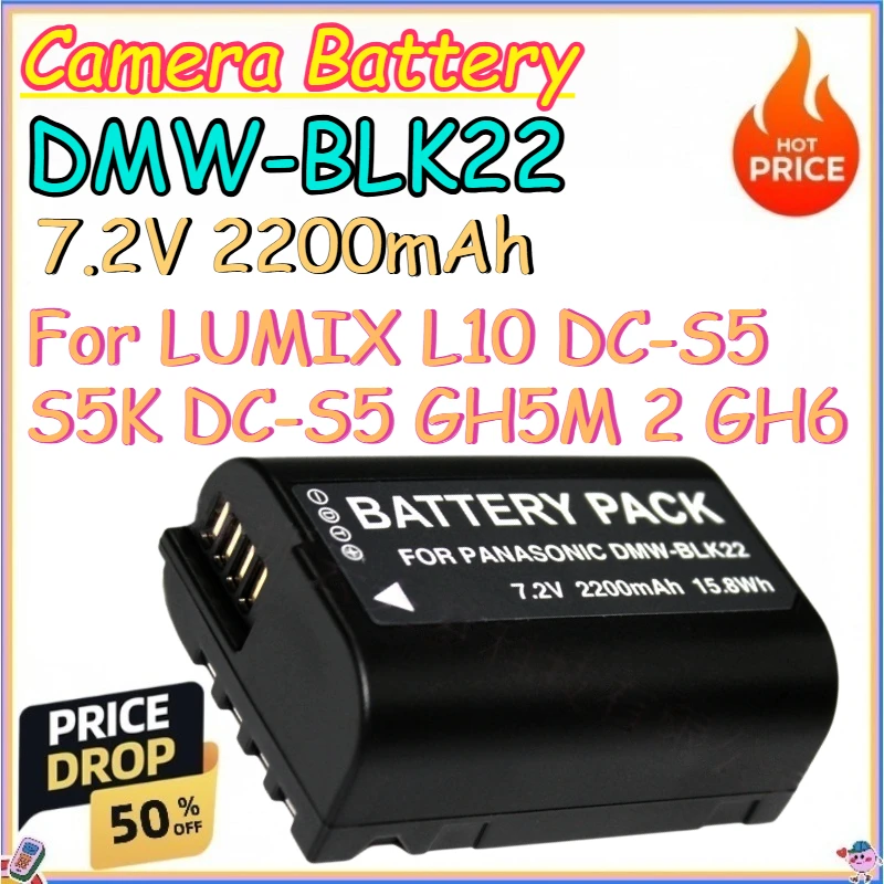 

DMW-BLK22 7.2V 2200mAh Camera Battery for LUMIX L10 DC-S5 S5K DC-S5 GH5M 2 GH6 Replace Lithium-ion Batteries