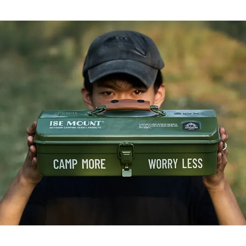 Tool Organization Box with Handle Portable Carry Storage Box Anti-Slip Camping Toolbox Iron Box Camping Accessories