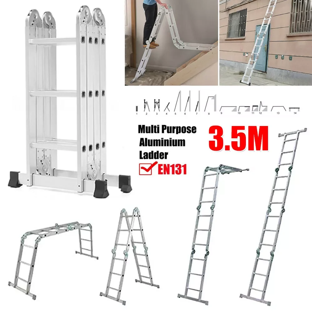 3.5M 4x4 Step Multi-Purpose 14-in-1 Folding Ladder Alloy Aluminium Multi Purpose Stable Locking System Heavy Duty Combination