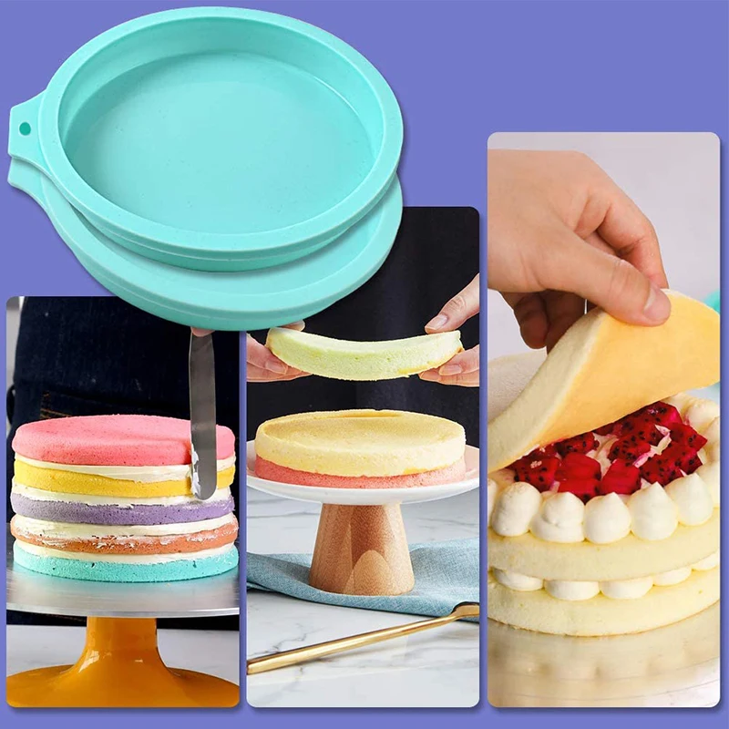 1PC 4PCS Silicone Round Rainbow Cake Baking Pans, Non-Stick Cake Layer Pan Set, Baking Tray Flexible Molds for Pizza Pancakes