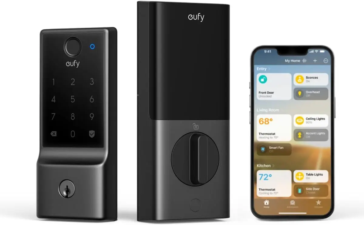 Smart Lock with Fingerprint Keyless Entry, Apple Home & Alexa Support, 10000mAh Battery for Front/Back Doors