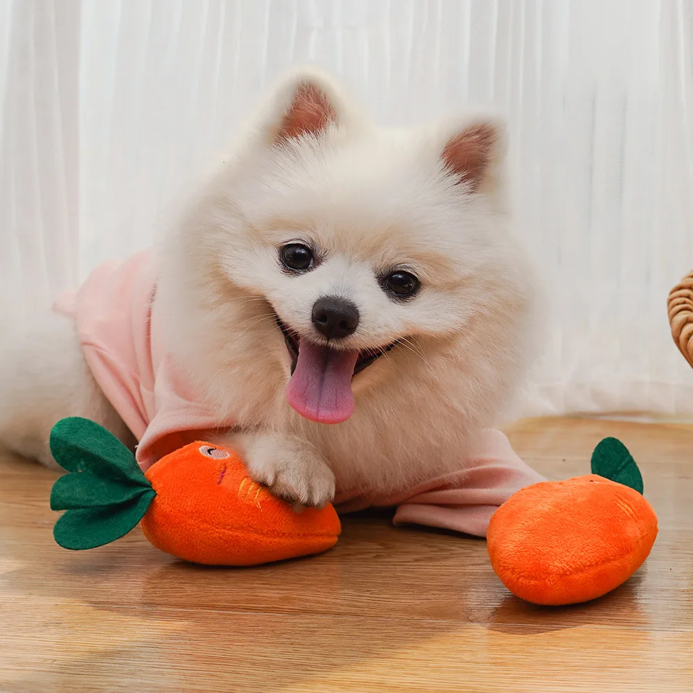 Orange Cute Puppy Pet Supplies Carrot Vegetables Shape Plush Chew Squeaker Sound Squeaky Interaction Dog Toys Supplies