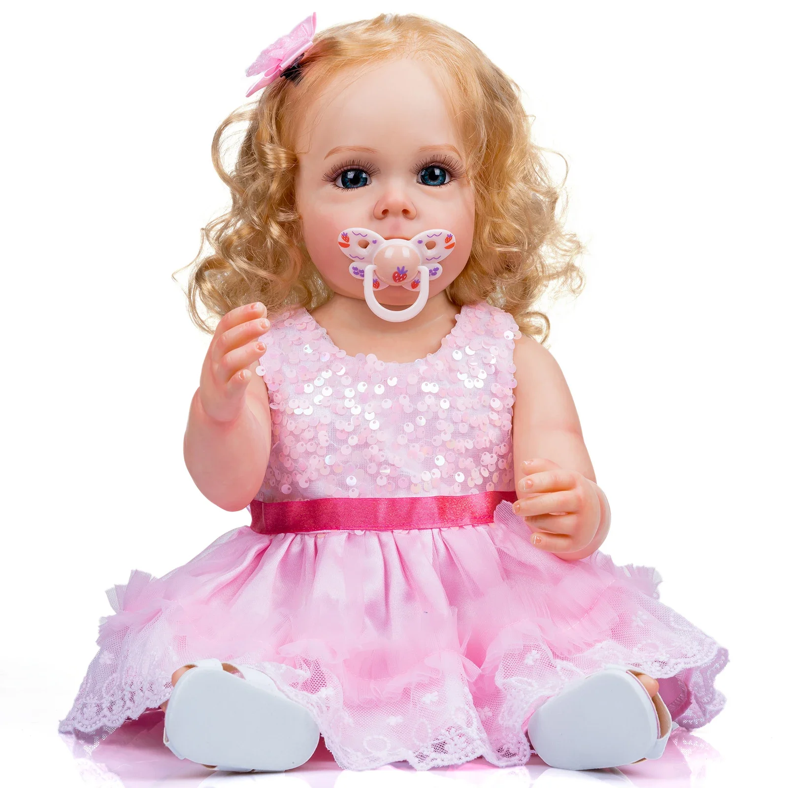 

NPK 55CM Maggi Hand-detailed Paiting Rooted Hair FUll body Silicone Reborn Toddler Girl Princess waterproof Toy for Girls