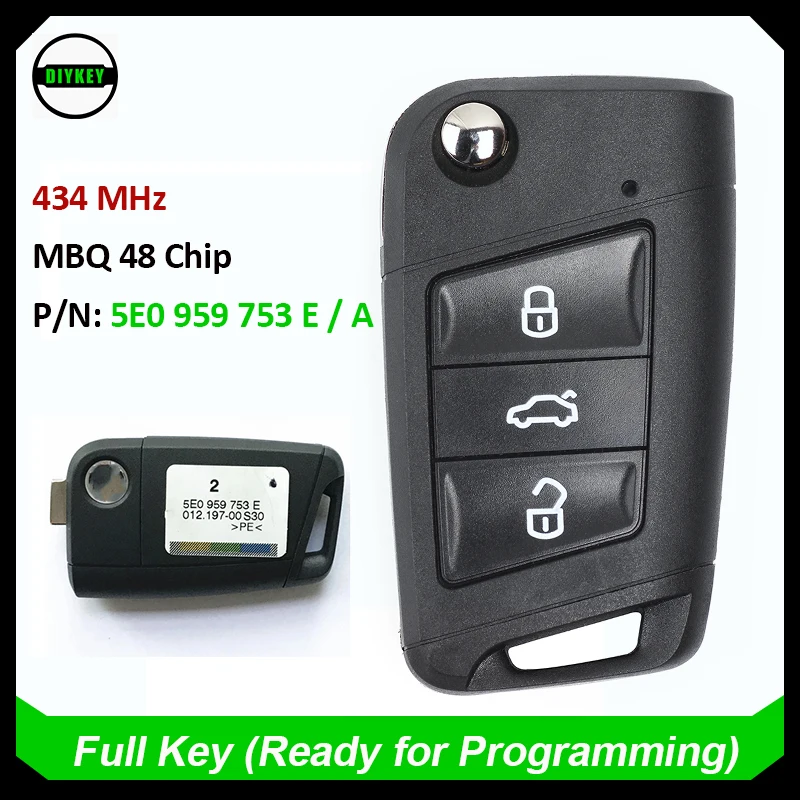 

DIYKEY Keyless Go Remote Key Fob 434MHz for Skoda Octavia 2012 2013 2014 2015 2016 2017 2018 PN: 5E0 959 753E / 5E0 959 752A