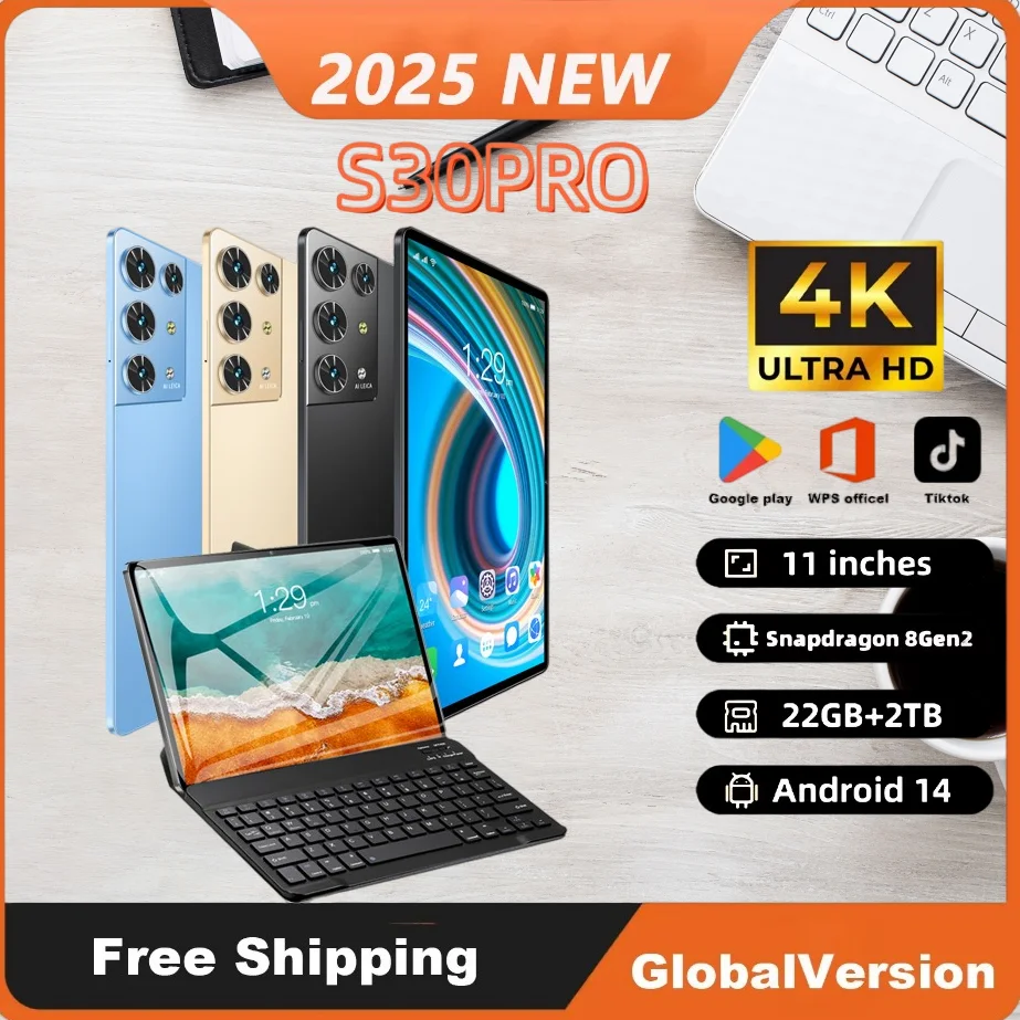 Global Edition S30pro Tablet 11’ HD Dual SIM 16GB + 1TB 16MP + 24MP Camera Android13 Bluetooth5.0 5G GPS WIFI 12000mAh Tablet PC