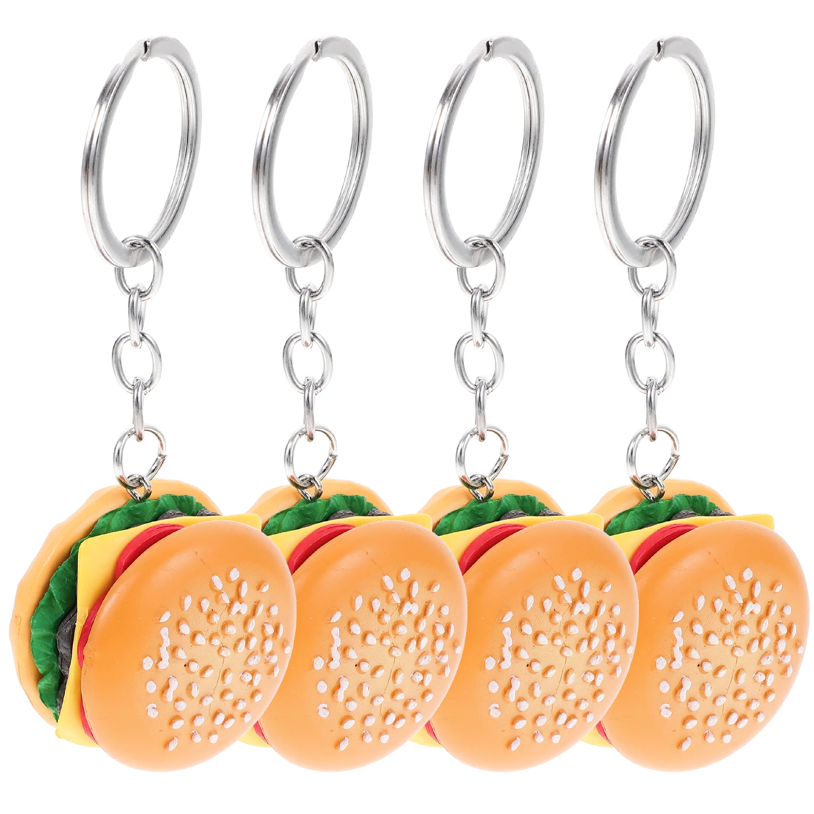 

4 Pcs Simulation Food Charms Cute Hamburger Keychains Cartoon Pendant Decorative Gifts Accessories Portable Size Trendy Design