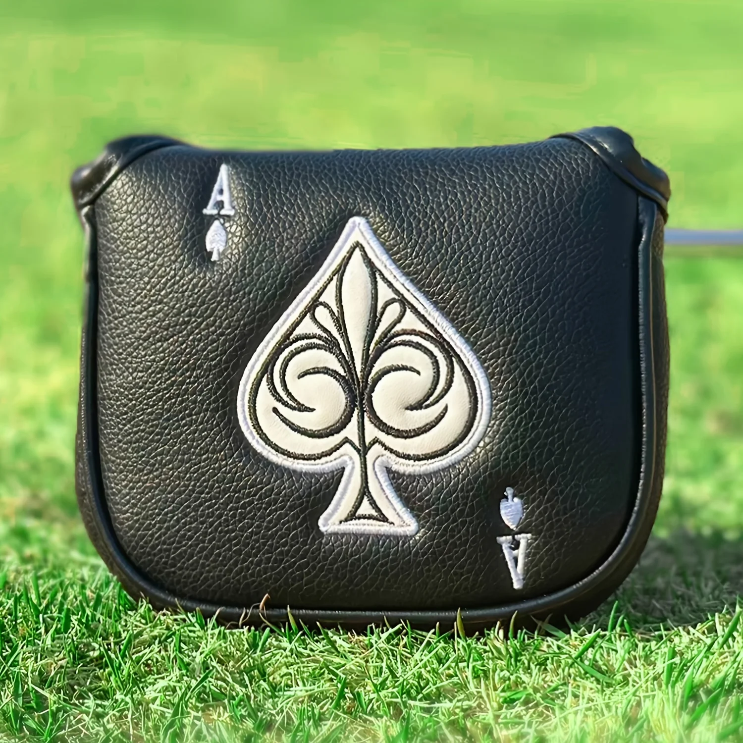 PU Golf Mallet Putter Cover, Spade Poker Card Pattern & Embroidery Design, Fit Square Case for Most Major Golf Brands Putters view 2