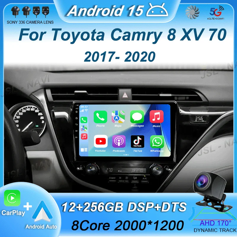 

Android 15 Carplay Auto Car Radio For Toyota Camry 8 XV 70 2017 2018 2019 2020 Multimedia Video Player Navigation GPS Stereo DSP