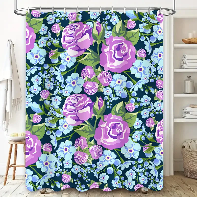 نابضة بالحياة زهرة دش الستار جريئة الأزهار طباعة الحمام ديكور نسيج مقاوم للماء الورود الوردي الأزرق الخشخاش الأرجواني أقحوان G #2