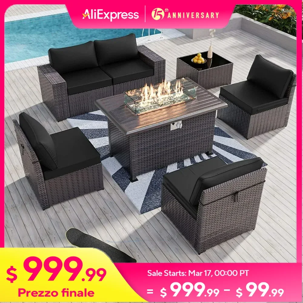 7 Pieces Outdoor Patio Furniture Set with 43