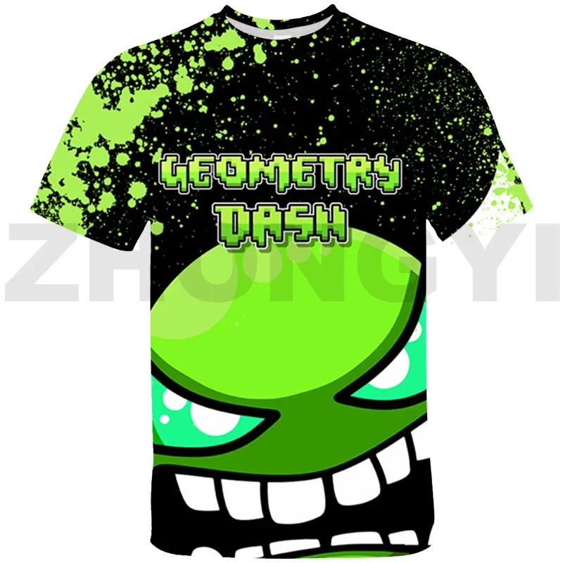 3D Print Angry Geometry Dash T Shirts Kids Cartoon Anime Tshirts Child Toddler Boys Girls Oversized Tee Tops Streetwear Teenager