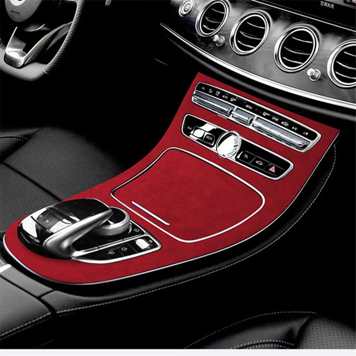 Auto Center Control Panel Suede Decorative Sticker is for Mercedes-Benz E-Class E200L/E300L Modification Red