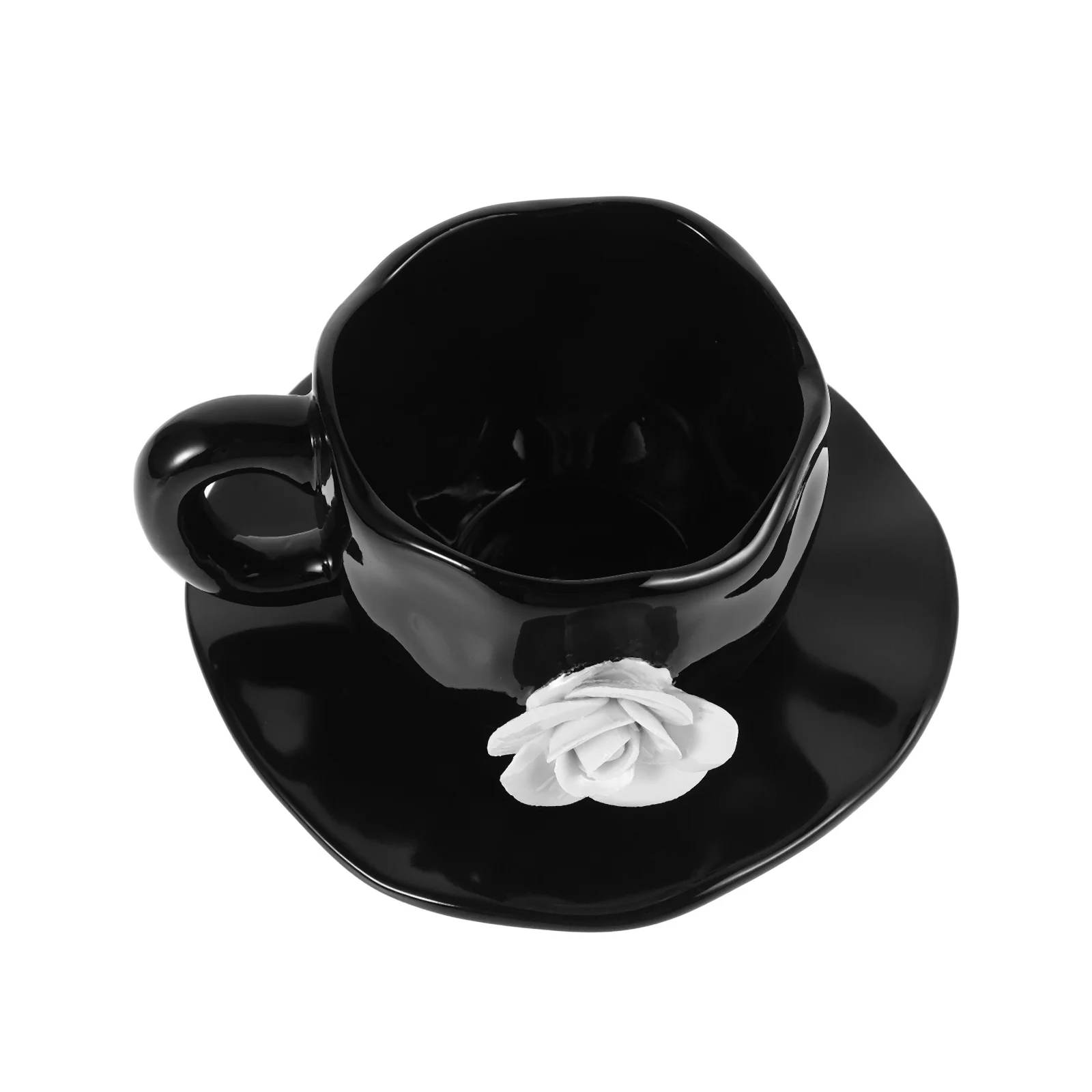 

1Set Ceramic Coffee Cup Saucer 3D Rose Pattern Afternoon Tea Set Latte Milk Chocolate Mug Tea Cup Teacups and Saucers