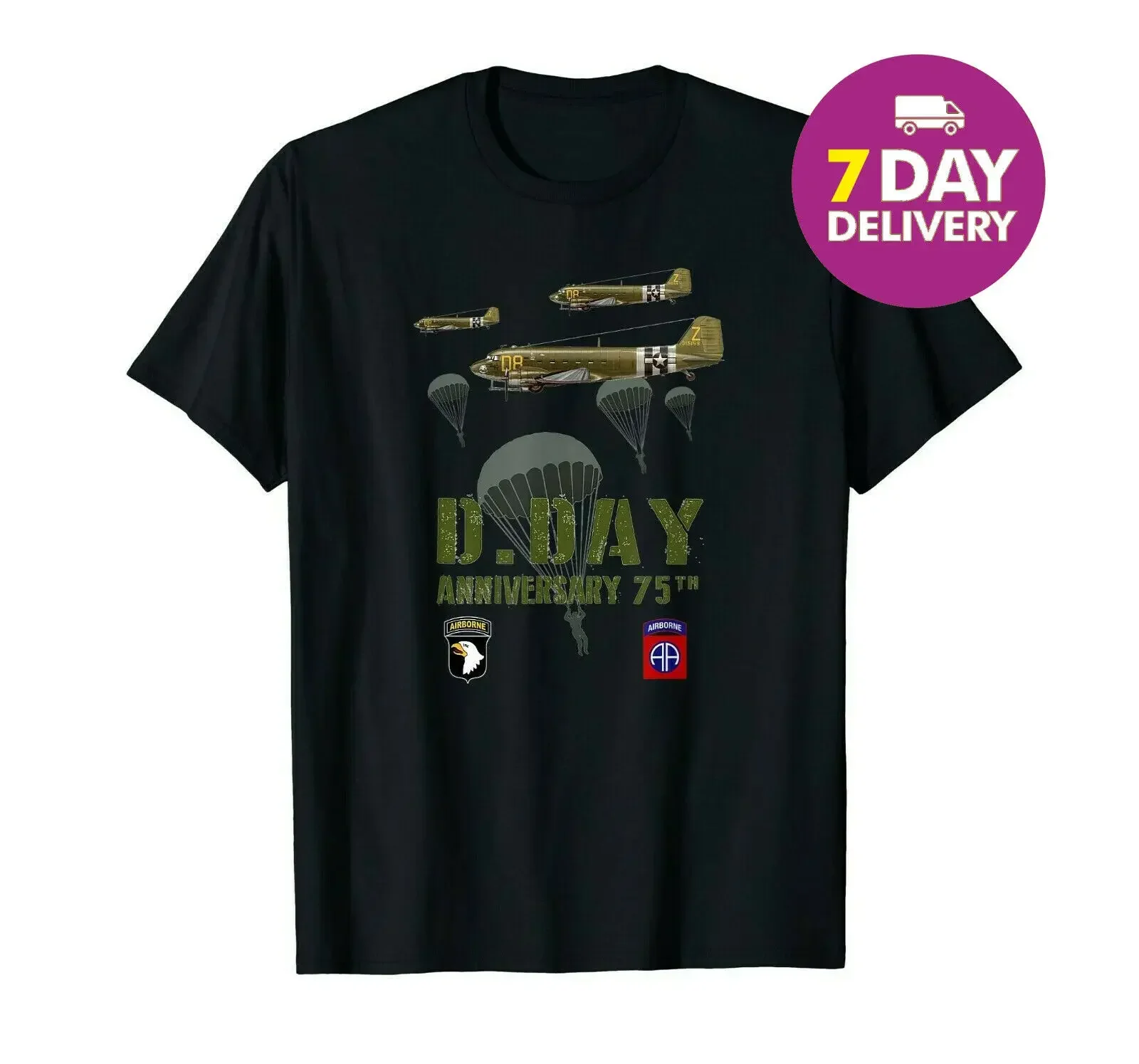 75 Th Anniversary D-Day Wwii T-Shirt Black Cotton Size S-3Xl 2019 Unisex Tees