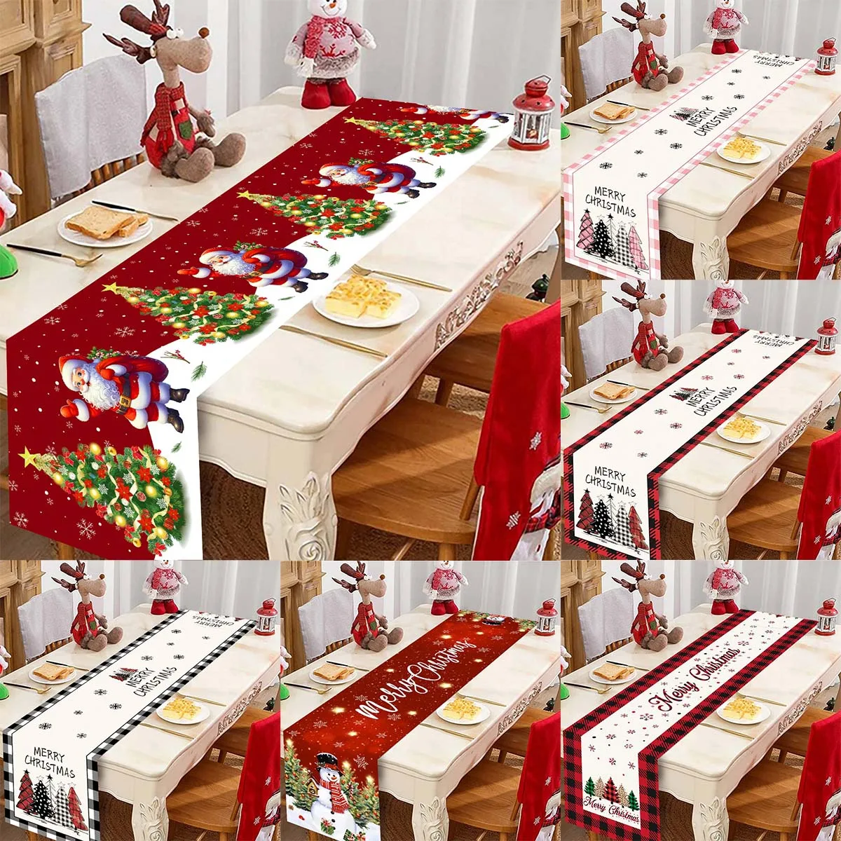 Christmas Xmas Tree Table Runner Merry Christmas Decorations For Home 2025 Navidad Noel Gifts New Year 2026 Tablecloth