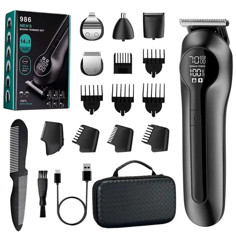 6-in-1 Hair Clipper Men's Multi Functional Trimmer LCD Display High Power Electric Hair Clippers Nose Hair Trimmer Razor Kit