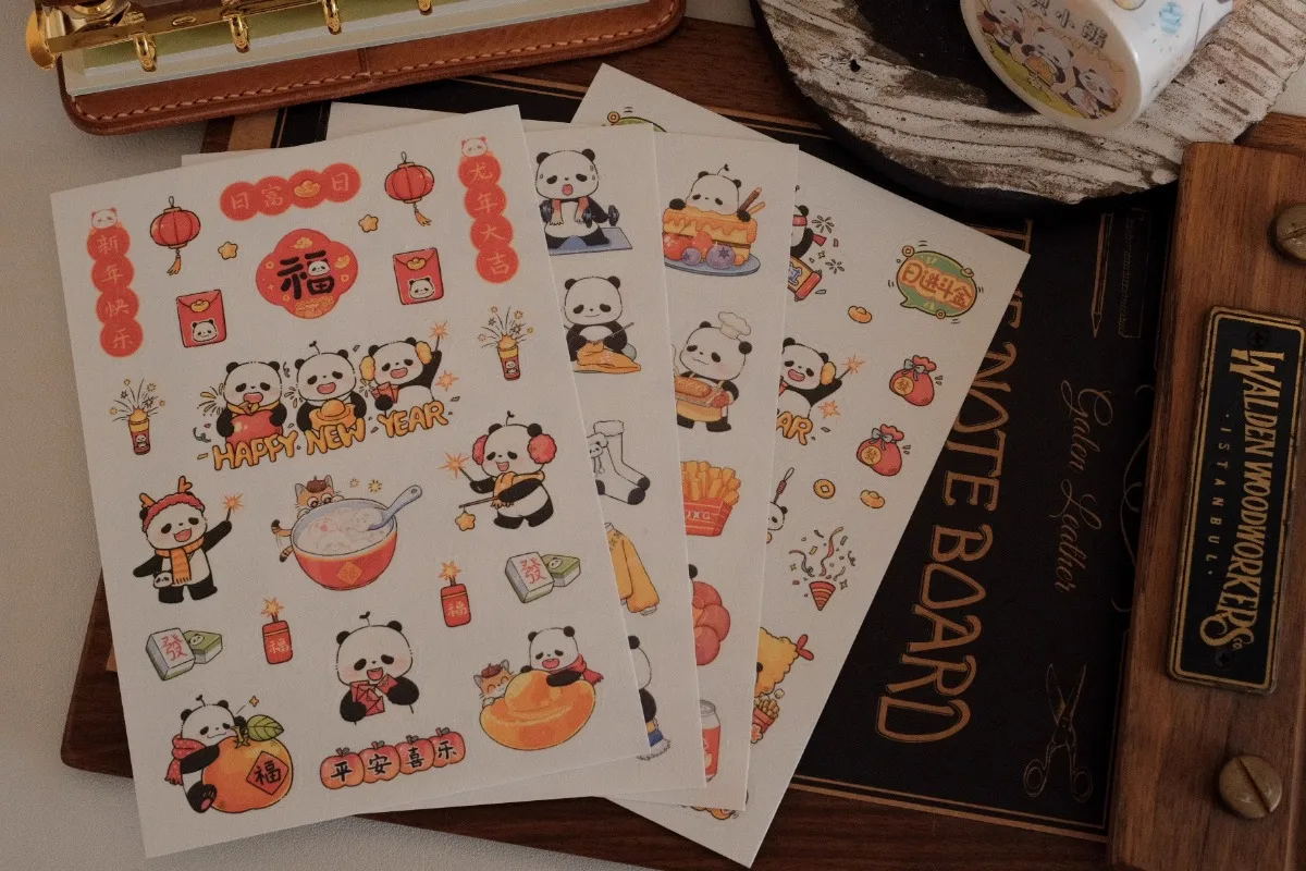 2Sheets/Bag Stay At Home Panda Gastronome Die Cut Sticker Craft Supplies DIY Scrapbooking Decor Stickers