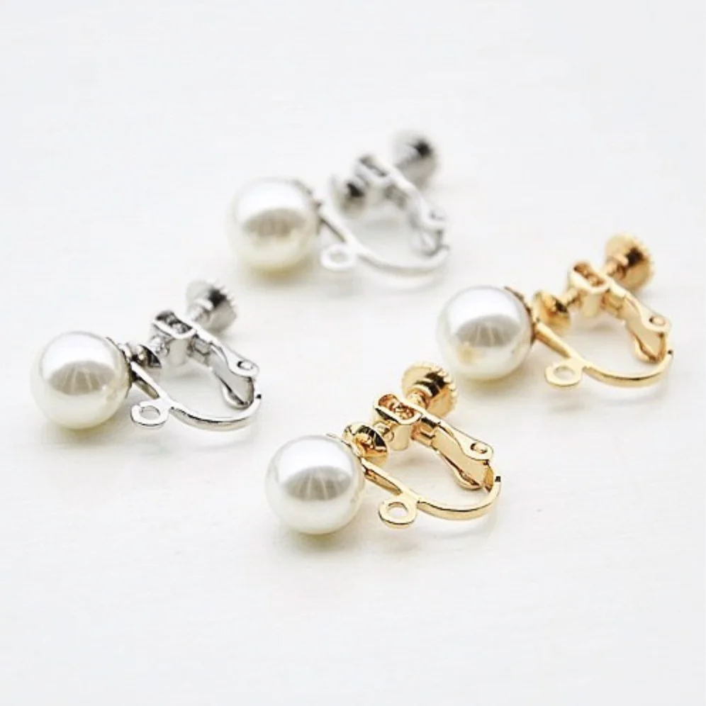 5pair/lot stainless steel U Shape Screw Ear Clip Earring Settings 8mm bead Base blank Bezel Fit DIY Ear Jewelry Making