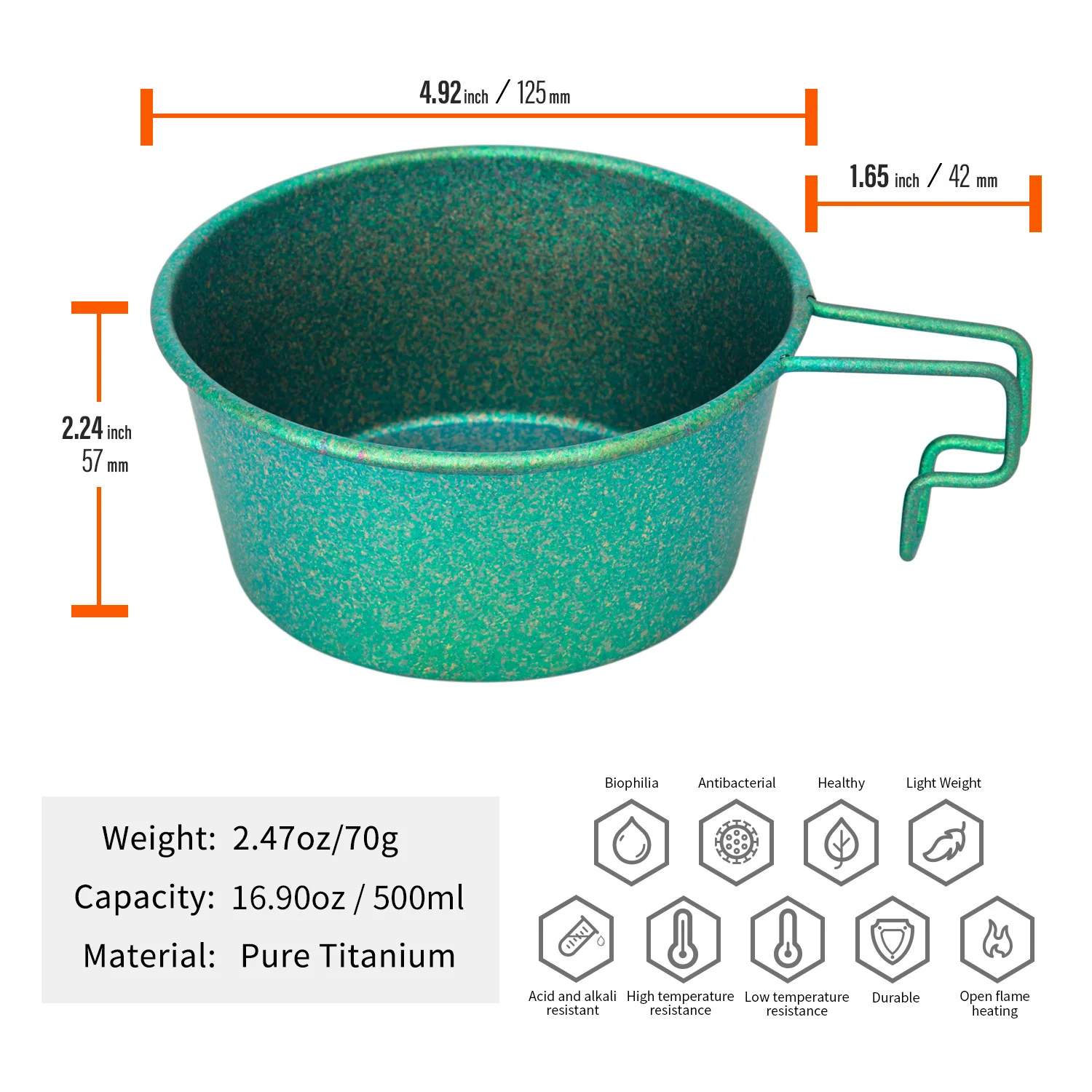 TiTo Titanium Sierra Bowl 500ml with Handle Dinner Food Container Camping Pot Tableware for Outdoor Hiking Backpacking Picnic