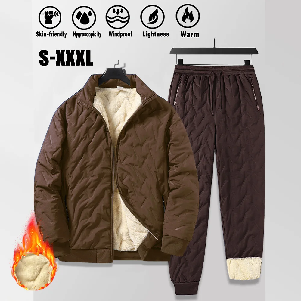 الرجال الشتاء الصوف رياضية عادية أسفل سترة وسراويل Sweatpant 2 قطعة مجموعة الدافئة سميكة الرجال بدلة رياضية الملابس