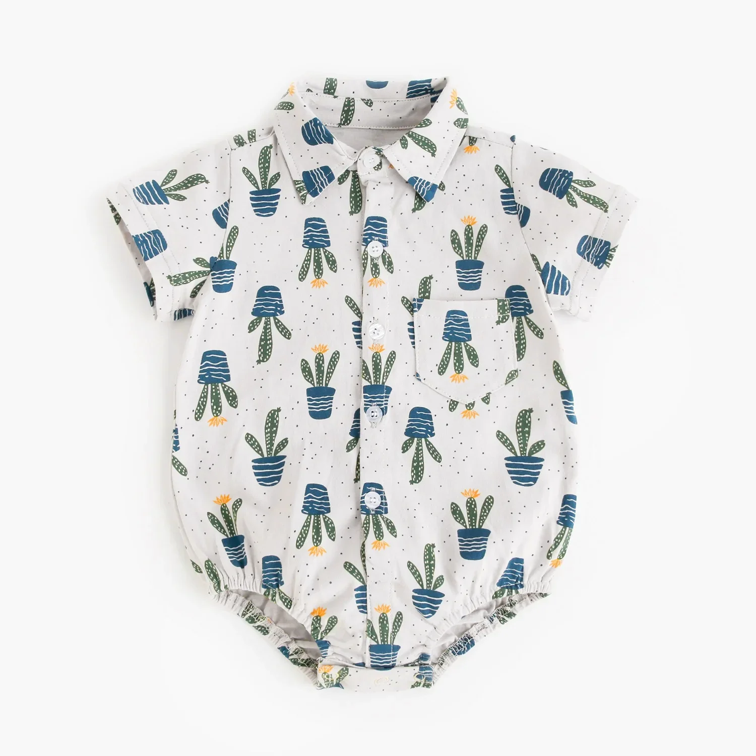

0-2 Years Baby Boy Ins - Style Cactus Print Pure Cotton Short - Sleeved Romper - Newborn Fashion Casual Triangle Crawler Onesie