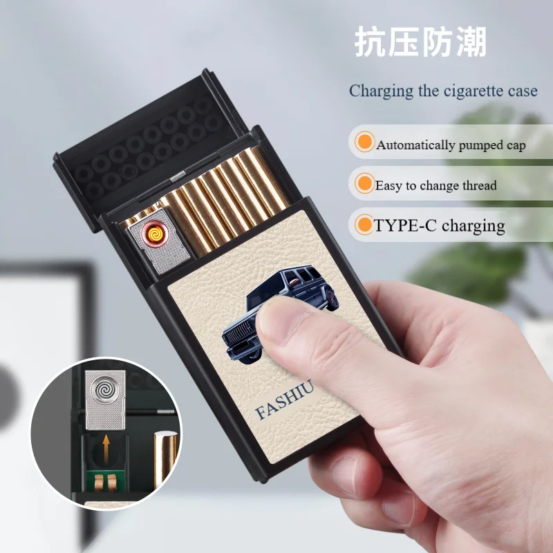 Multi Functional Lighter Case With Windproof Usb Charging Lighter, Thick, Medium Slim Universal Cigarette Box Holder ABS+Metal