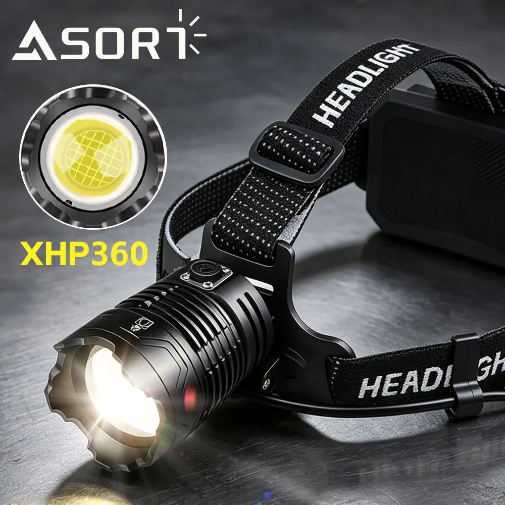 High Power XHP360 Rechargeable Led Headlamp 36Core Torch Zoom Usb Head Lantern For Camping Outdoor & Emergency Shot Long 1500m