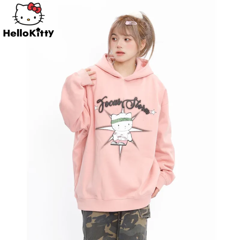 Sanrio Hello Kitty Yk2 Punk Graphic Hooded Streetwear Youngful Woman Clothes Goth Oversize Korean Stylish Harajuku 2000s Hoodie