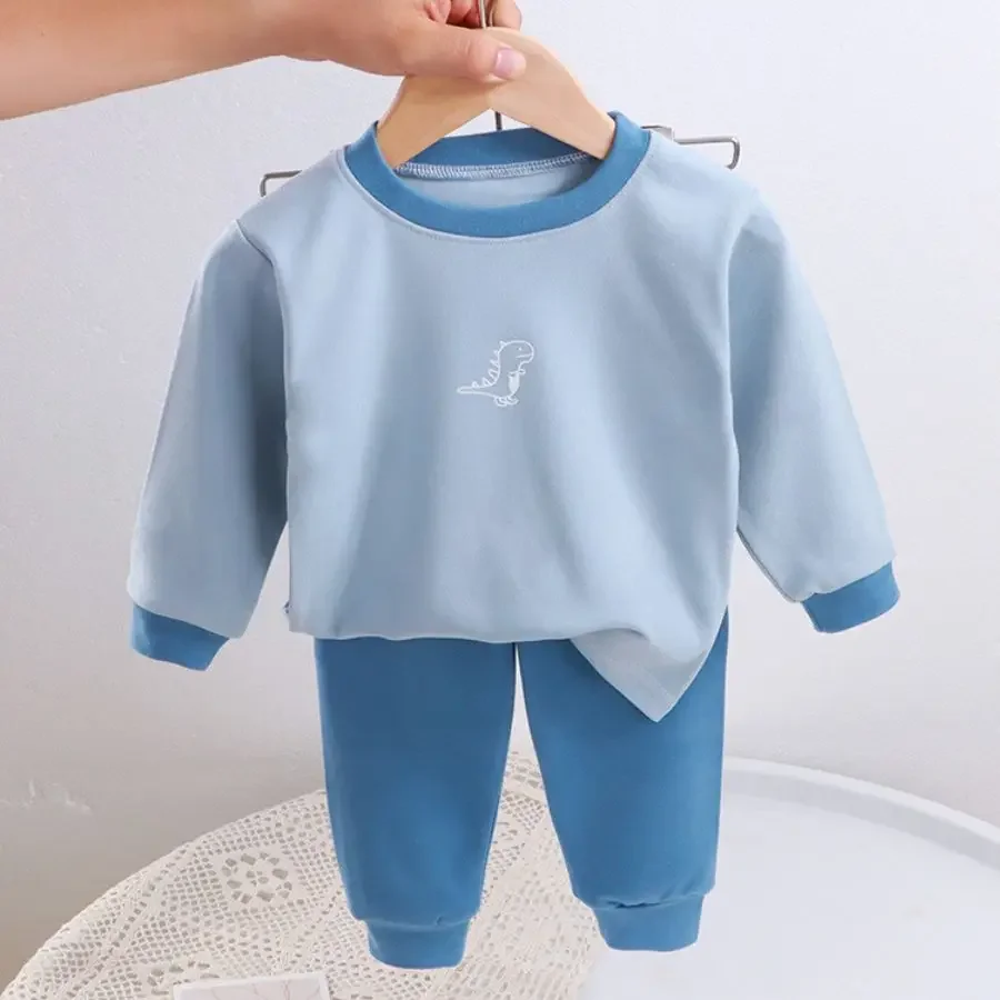 Thermo-Unterwäsche für Jungen, Winter, warme Basisschicht, Kleidungsset, Baby-Jungen-Fleece-Pyjama, Cartoon-Dinosaurier-bedruckt, Homewear