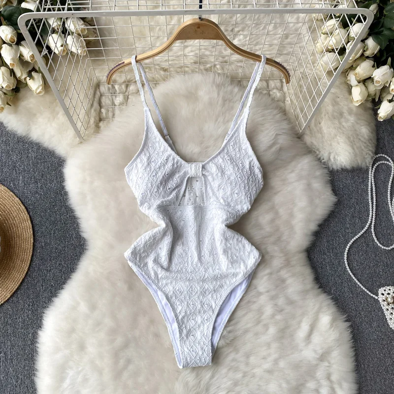 

Hong Kong Sle Summer New Faion High Waist Monokini Sexy Thong Strap Design Sensual Advanced Feel Tka Embroidery One-Piece...