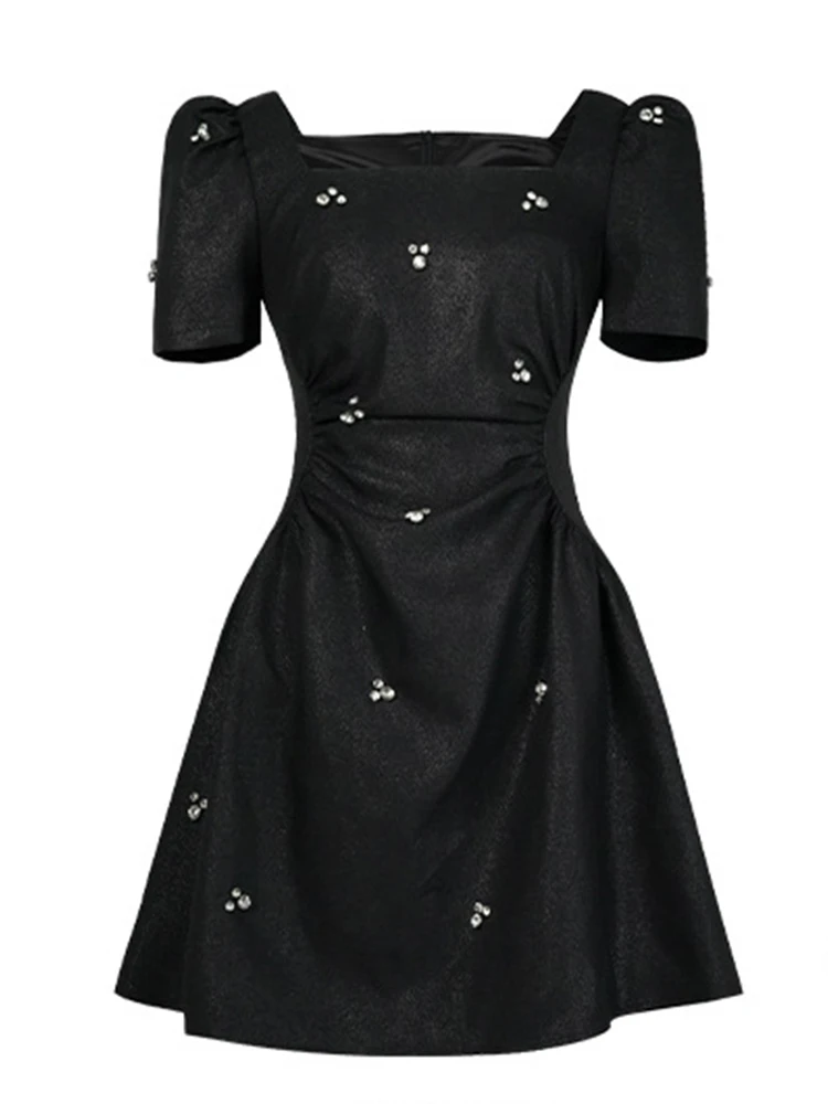 ผู้หญิงหรูหราชุดเจ้าหญิงหวานสุภาพสตรีภาษาฝรั่งเศสคําเพชรพับเอวจีบชุดหญิง PARTY PROM Vestidos NIght Club เสื้อผ้า