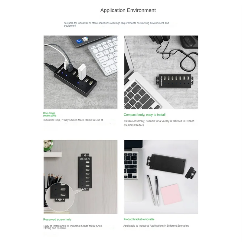 Industrial Grade 7-Port USB HUB USB2.0 Multi Interface HUB Docking Station Converter Expansion Adapter Plug