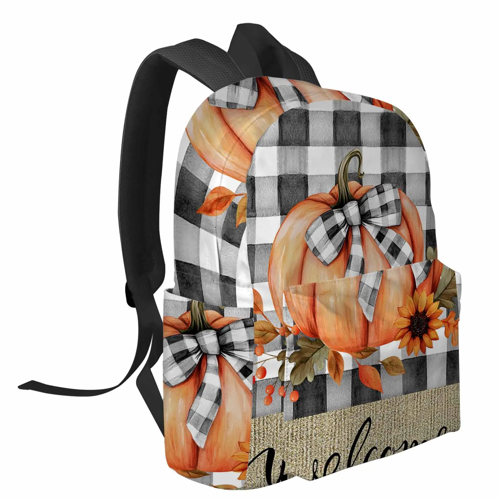 أسود أبيض منقوشة ترحيب اليقطين حقائب الظهر المراهقين طالب الحقائب المدرسية الرجال النساء السفر Mochila