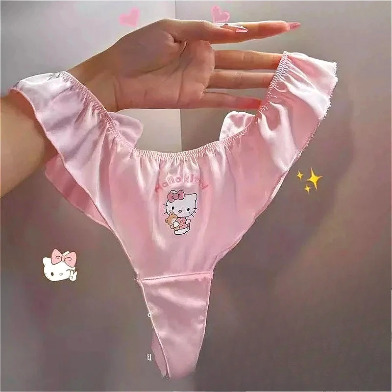 

Cute Funny Ball Tail Girls Hellokitty Sexy Panties Sanrio Sweet Womens Silky Underwear String Femme Sexy Lingerie Трусы Женские