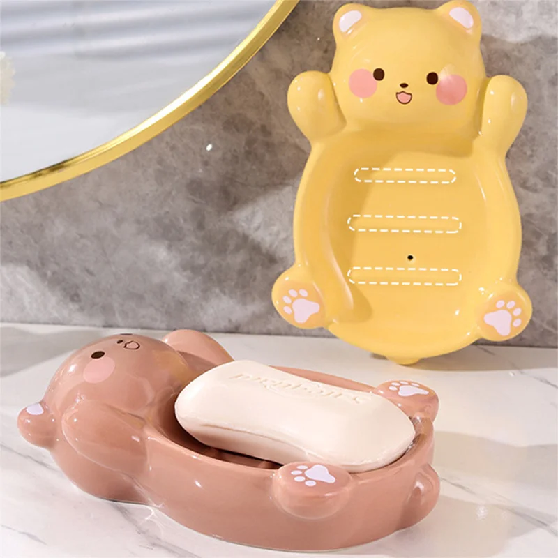 Cartoon Bear Ceramic Soap Box Creative Soap Box Wash Desk Filter Drainage Storage Soap Box