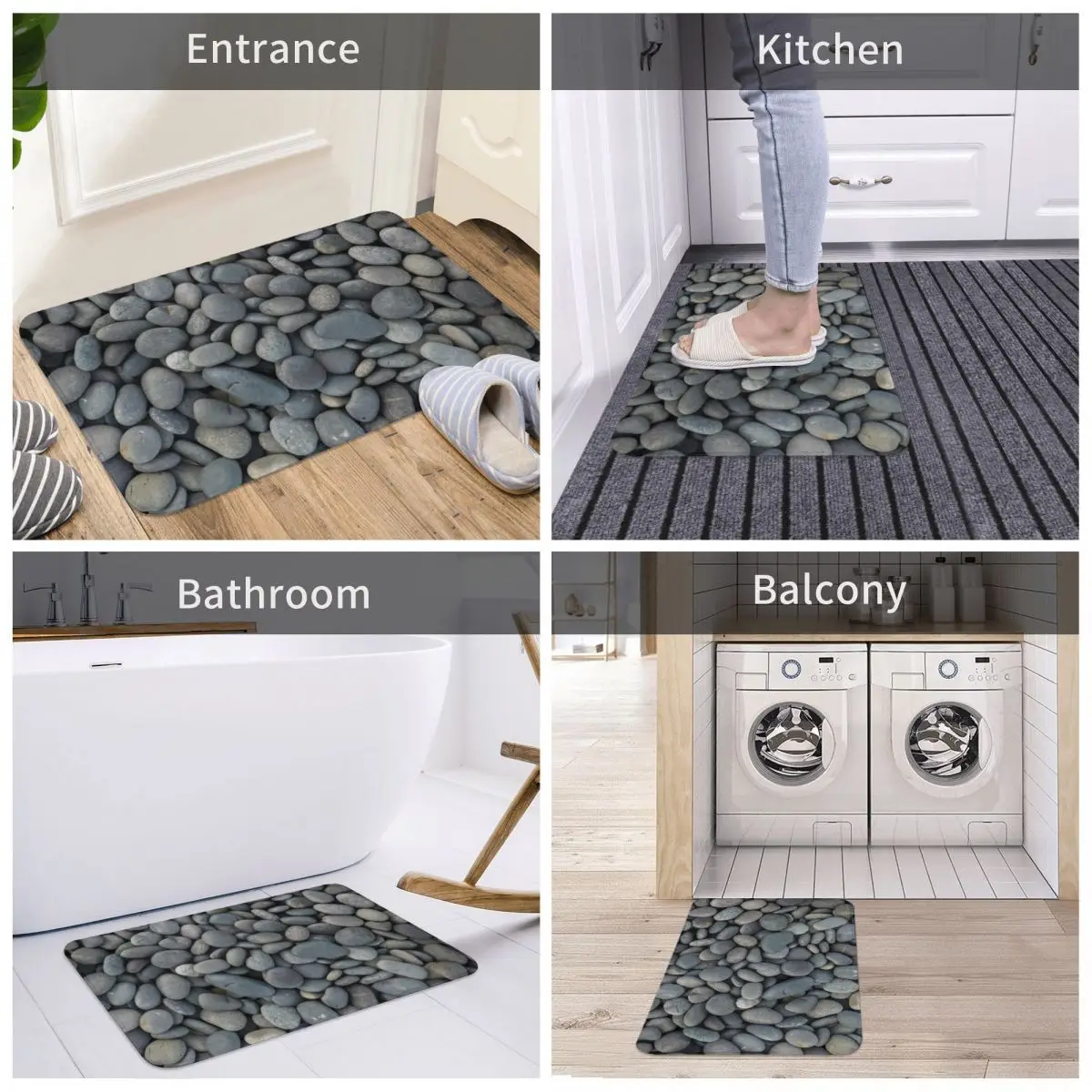 Gray River Stone Pebbles River Rock Doormat Non-slip Absorbent Bathroom Floor Mats Home Entrance Rugs Kitchen Carpet Footpad