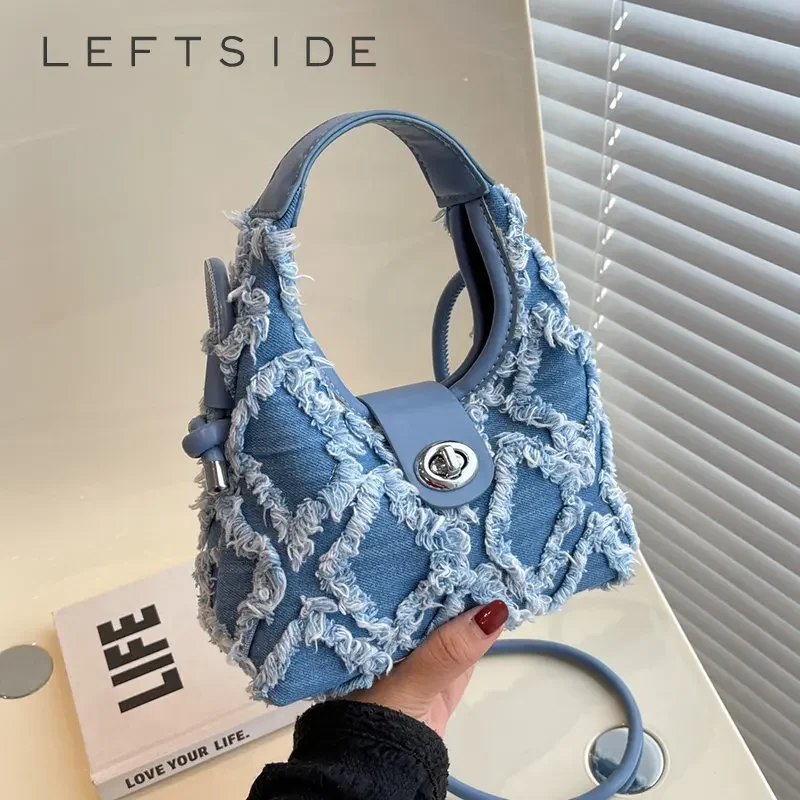 Bolso de cubo de mezclilla suave para mujer, pequeña de un solo hombro bandolera, bolso Hobo, bolsos de diseñador de marca de lujo, bolsos de moda para mujer