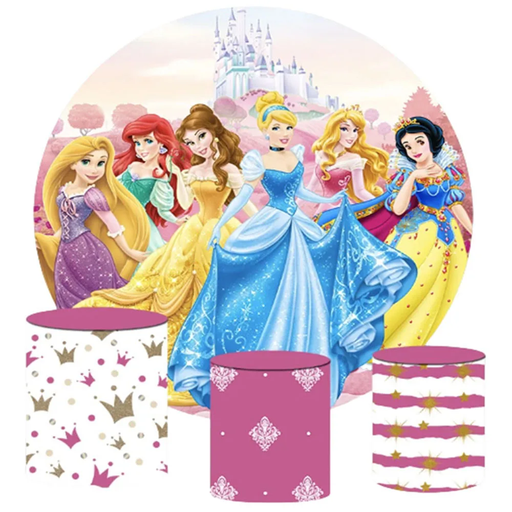 

Disney Princess Ariel Round Backdrop 3 Cylinder Cover Background Photography Baby Shower Birthday Party Decor Plinth Covers