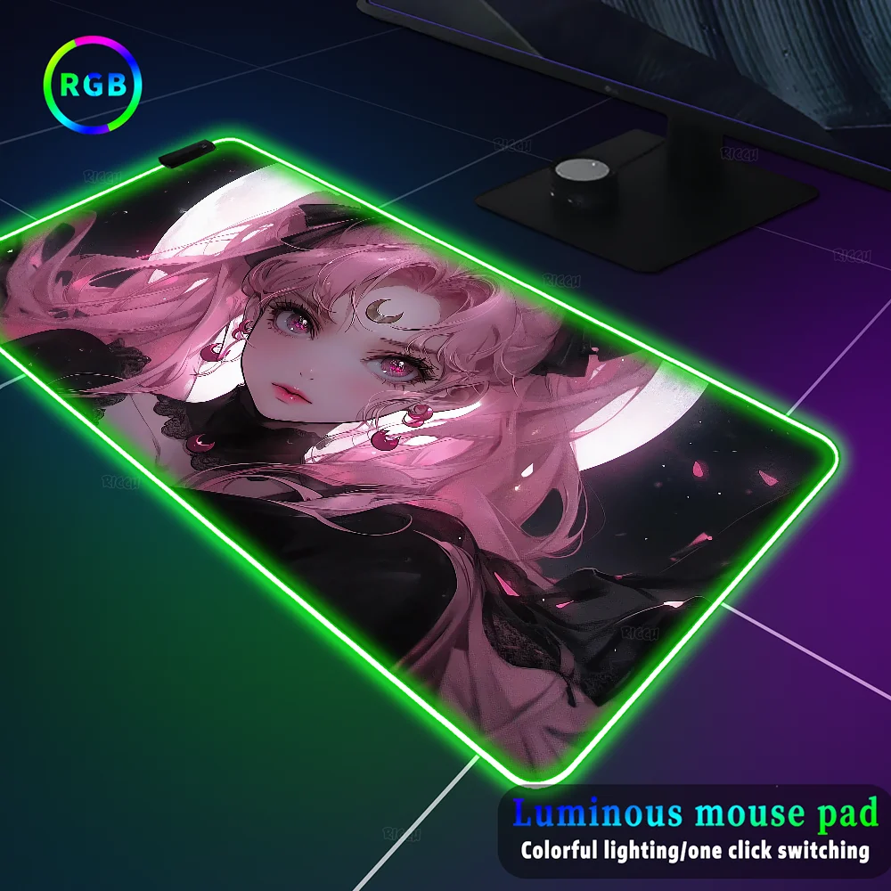 

LED Gaming Mousepads Large S-Sailor Moon Desk Mat PC Gamer Mousepad RGB Mouse Pad Luminous Mouses Mice Mats With Backlight