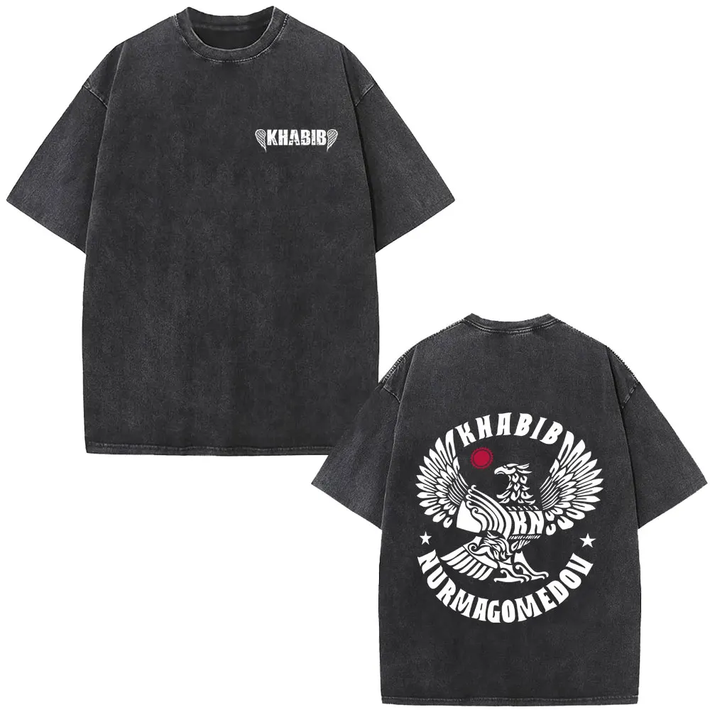 

Russian Fighter Khabib Dagestan Eagle Vintage Washed T-shirt Men Boxing Fitness Gym Oversized T Shirts Male Casual Streetwear
