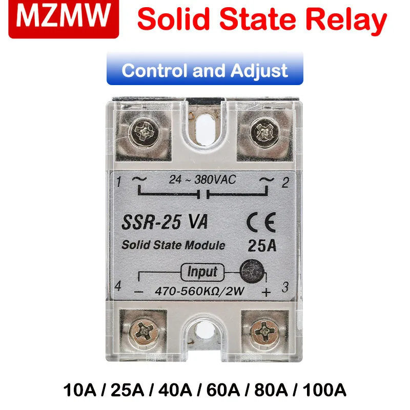 MZMW Solid State Relay Voltage Regulator SSR-10VA 25VA 40VA 60VA 80VA 100VA 24-380VAC Single Phase Module RelaisRelay for PID