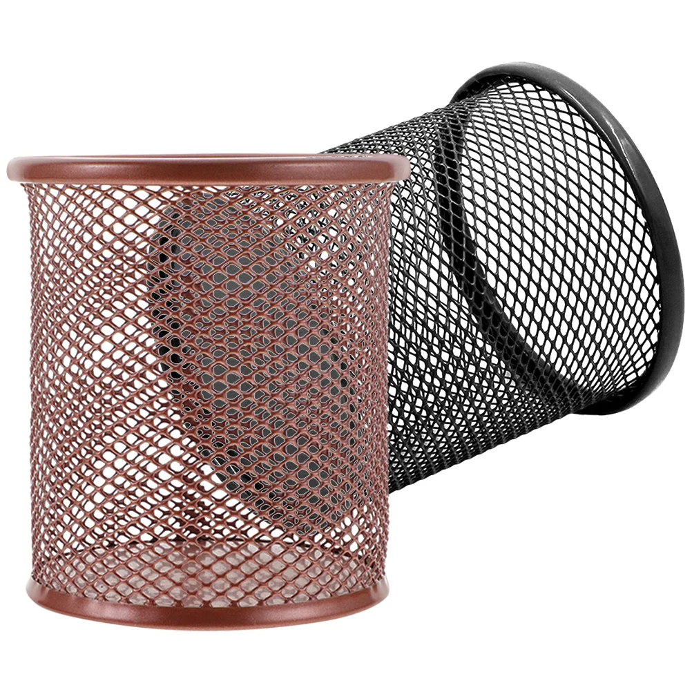 

2pcs Pen Storage Bucket Mesh Desk Organizer Rose Gold Smooth Edge Anti Slip Design Office School Supplies Holder
