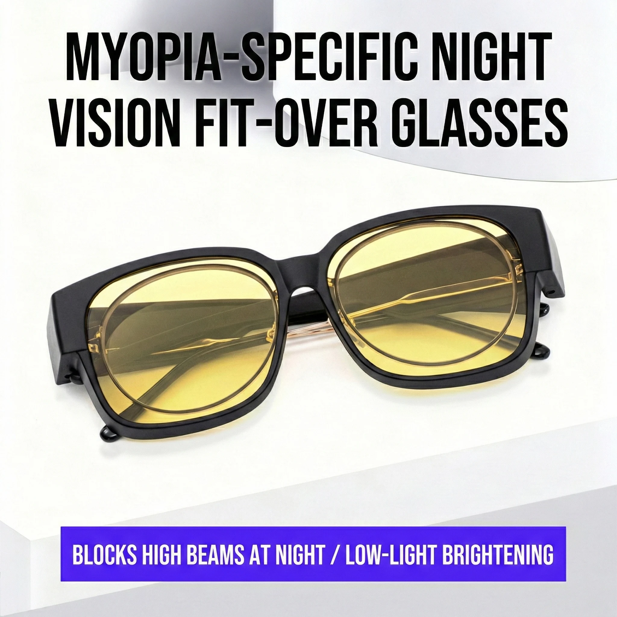 Tag- und Nacht-Dual-Use-Brille, entwickelt für Kurzsichtigkeit und Alterssichtigkeit, mit speziellem Clip-On-Linsen-Design, Blendschutz und hohem Helligkeitsschutz, Drei-Punkt-Unterstützung für einen