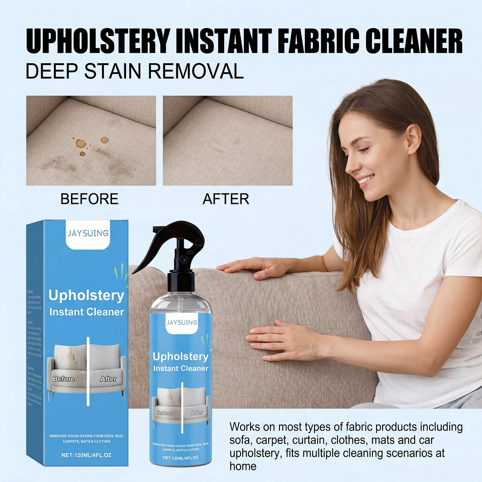 Household Upholstery Cleaner Spray Gentle Cleaning Sofa Clothes Stain Remover Quick Wipe Portable Household Carpet Care Spray